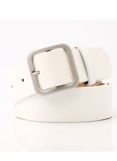 Buy Vintage Simple Versatile Square Button PU Leather Belt 105cm White in Saudi Arabia