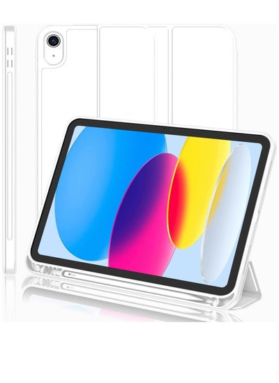 Buy New iPad 10.9 Inch Case 2022 (10th Gen) with Pencil Holder, Trifold Stand Smart Case, Soft TPU Back, Auto Wake/Sleep - Silver in UAE