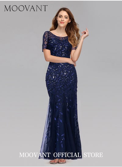 Buy Banquet Party Dress for Women, Slim Fit Mesh Sequin Evening Gown Fishtail Dress, Mermaid Tulle Embroidered Wedding Guest Dress, Elegant Ladies Daily Wearing in Saudi Arabia