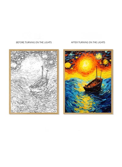 Buy Van Gogh Lighting Painting Decoration 3 Colors LED Light Painting Wall Decoration Art Of Light And Shadow Photo Frames LED Luminous Photo Frame Family Bedroom Living Room Night Lights in Saudi Arabia