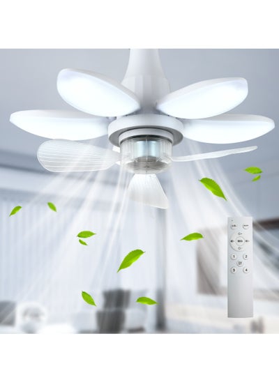 Buy Ceiling Fans with Lights and Remote, 29cm E27 Foldable Base Socket Fan Light, 4 Fan Speed, 3 Colours 3000K-6000K, Fan Lights Ceiling for Bedroom, Kitchen Easy Install LED Bulb/Ceiling Fan in Saudi Arabia