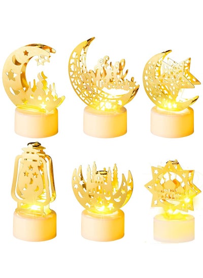 اشتري 6-Pcs Ramadan Mini LED Lights Decoration, Moon Castle Lighthouse Eid Mubarak Lamp Battery Included Plastic LED Night Light for Eid Ramadan Party Home Indoor Outdoor Bedroom Tabletop Decor في السعودية