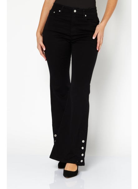 Buy Women Regular Fit Plain Flare Leg Pants, Black in UAE