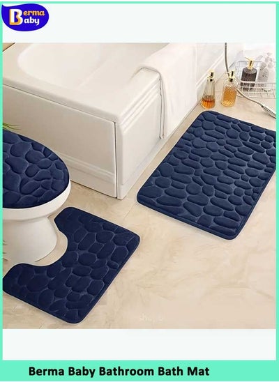 Buy Set of 3 Bathroom Bath Mat Set Toilet Soft Non Slip Bath Mat Bathroom Rug Shower Carpets Set Toilet Lid Cover Floor Mats in Saudi Arabia