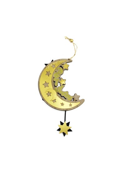 Buy Ramadan Kareem Moon Wooden Decoration 15cm, Mix Color, Illuminate Your Celebrations with Lunar Elegance in UAE