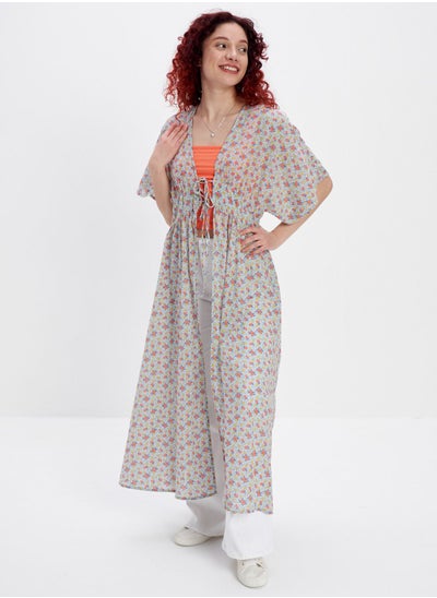 اشتري Floral Print Ruched Waist Kaftan في الامارات