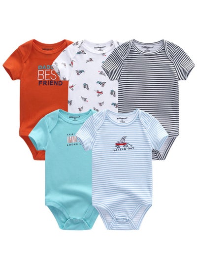 Buy 5-Piece Double-Sided Cotton Baby Jumpsuit Short Sleeve in Saudi Arabia