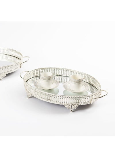 اشتري Inci Medium Oval Tray, Silver - 44X26 Cm في الامارات