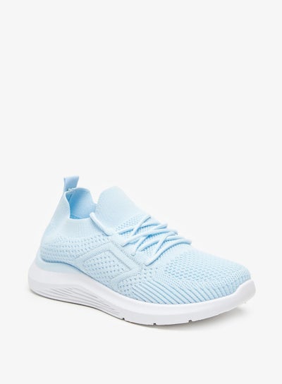 Buy Textured Running Shoes with Lace Up Closure Blue in UAE