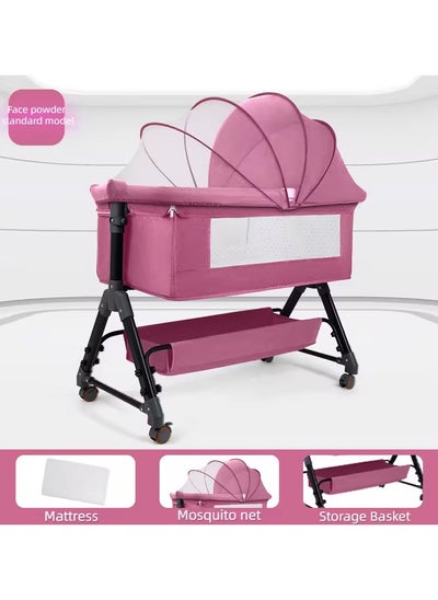 اشتري Bedside Baby Crib, Portable Folding Babies Bassinet with Mosquito Net, Mattress, Diaper Changing Station, and 360° Swivel Wheels, Height Adjustable Nursery Bed for Infant Newborn في الامارات