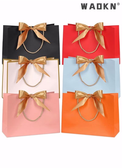 Buy Gift Bags, Small Favor Bags, with Handles and Bow Ribbon, 11 x 3.9 x 7.8-inch Waterproof Colorful Paper Gift Bags, for Baby Shower, Birthday, Wedding, Party, Festival, Holiday, 6 Colors in Saudi Arabia