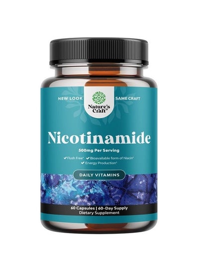 اشتري Vitamin B3 Nicotinamide 500mg Capsules - Mitochondrial Energy and Potent Skin Supplement - AKA Vitamin B3 Niacin 500mg Flush Free and Niacinamide 500mg - Flush Free Niacin Supplement - 60 Count في الامارات