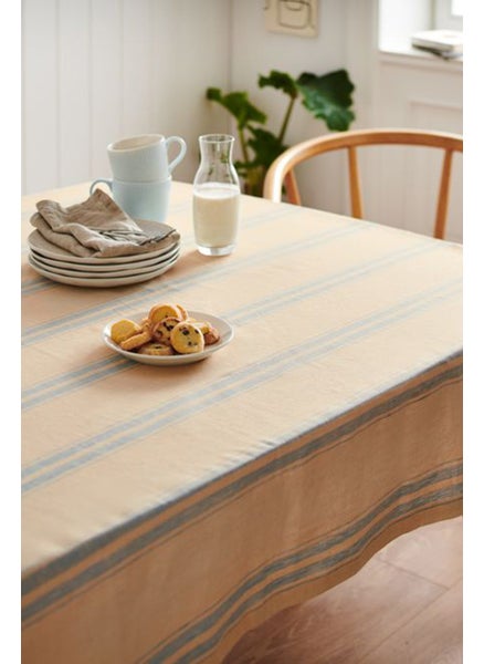 اشتري Striped Linen Tablecloth 150 x 275 cm, Beige في الامارات