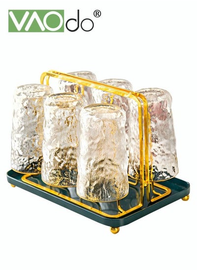 اشتري 8PCS Water Glass Cup Set Water Corrugated Drinking Glass Lead-free Phnom Penh Coffee Cup With Cup Holder Suitable for Coffee Tea Milk Juice في الامارات