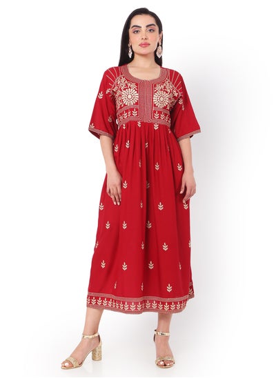 Buy MODEST THICK EMBRODERED WITH HALF SLEEVES HIGH QUALITY STYLISH SHORT ARABIC KAFTAN JALABIYA DRESS in Saudi Arabia