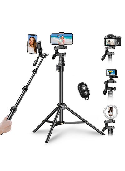 Buy 180cm/70in Selfie Stick Tripod Stand Aluminum Alloy with Remote Shutter Replacement for iPhone GoPro Smartphone Camera Vlog Selfie Group Photo Taking Live Streaming Video Recording in UAE