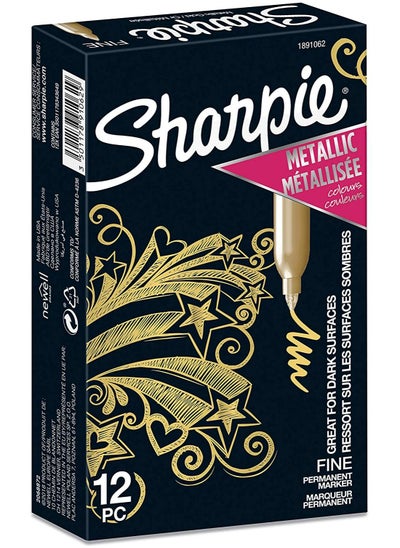 Buy Sharpie Metallic Permanent Markers | Fine Point | Gold | 12 Count in UAE