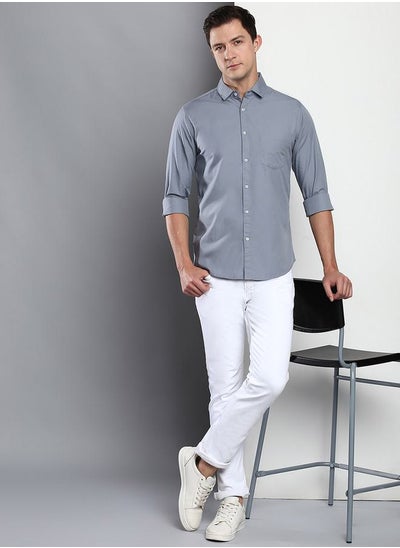 Buy Solid Slim Fit Cotton Casual Shirt in Saudi Arabia