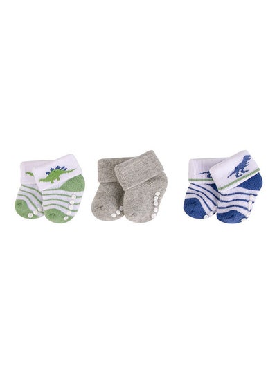 Buy Nb Terry Socks With Non-Skid 3 Piece Boy Dino in UAE