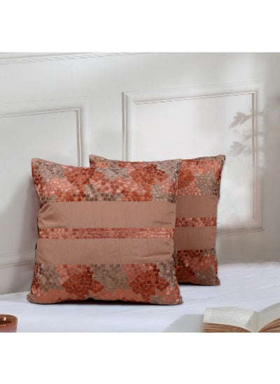 اشتري وسادة مزخرفة وغطاء وسادة من TerraTile Bliss Brick Orange مقاس 16 × 16 بوصة - مجموعة من قطعتين في الامارات