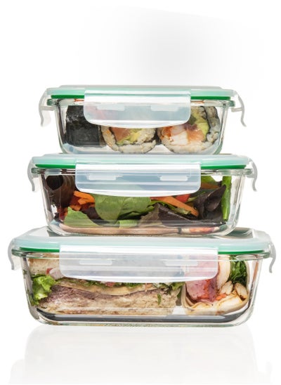 Buy 6-Piece Glass Food Storage Container Set, Multi-Size with Lid Airtight, Leakproof, Oven, Microwave and Freezer Safe in Saudi Arabia