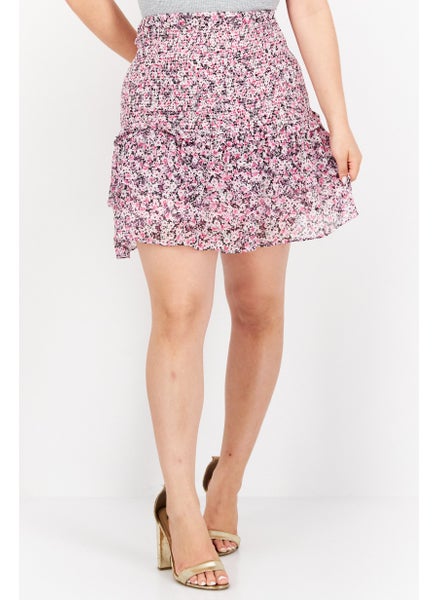 Buy Women Allover Print Tiered Skirt, Pink Combo in Saudi Arabia