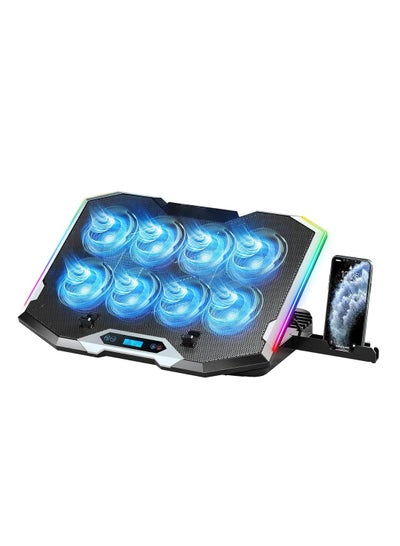 Buy Gaming Laptop Cooling Pad with 8 Cooling Fans, Laptop Fan Cooling Pad for Laptop 15-17.3 Inch, RGB Laptop Cooler Stand with 6 Height Adjustable, Two USB Port, Phone Stand in Saudi Arabia
