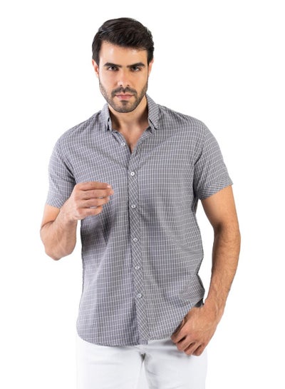 اشتري قميص رجالي مصنوع من خامة القطن - رمادي - متعدد الالوا في مصر