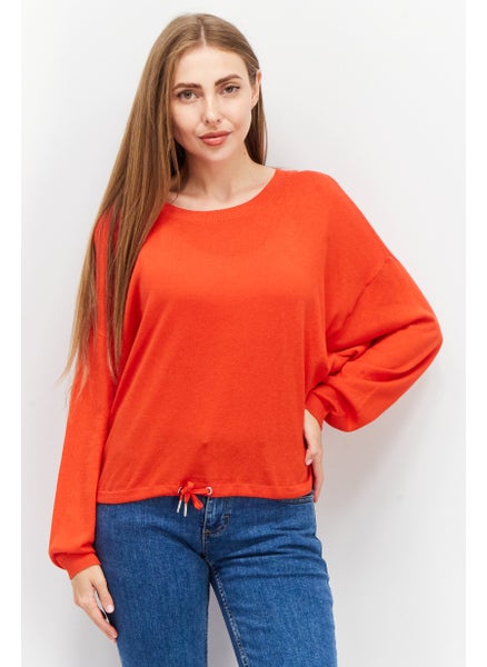 Buy Women Round Neck Solid Sweatshirt, Red in UAE