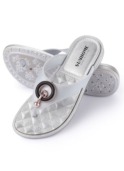 اشتري Embellished detail flat slippers silver في الامارات