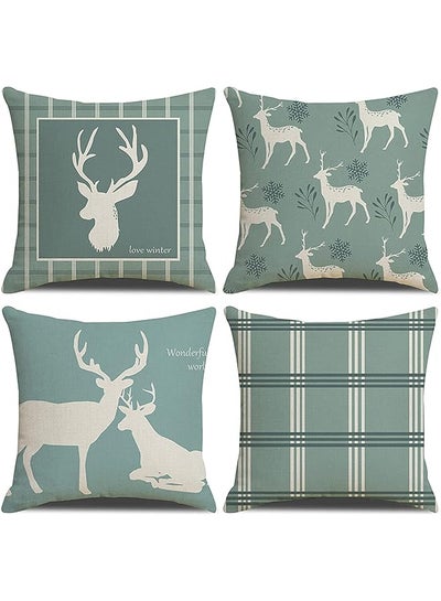 Buy Throw Pillow Covers Set of 4, 45 * 45 cm Square Cushion Covers Sofa Decorative, Modern Simple Pattern Linen Cushion Case, Suitable for Living Room Bedroom Sofa, Green&White in UAE
