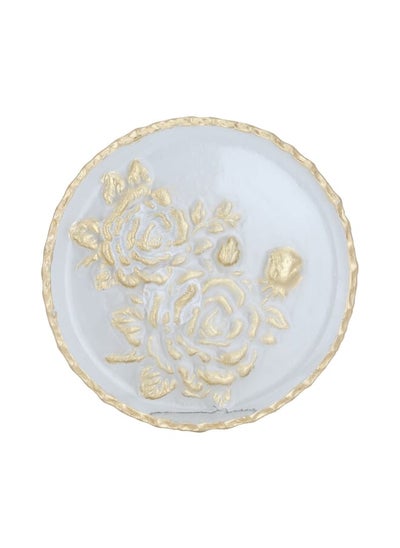 Buy Circular Glass Dessert Plate With Rose Pattern And Golden Edge 20  20  2 Cm in UAE