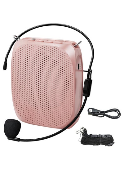 اشتري Wireless Voice Amplifier, Portable Mini Voice Amplifier with Wired Microphone Headset Waistband, Supports MP3 Format Audio for Teachers, Singing, Coaches, Training, Presentation, Tour Guide في السعودية