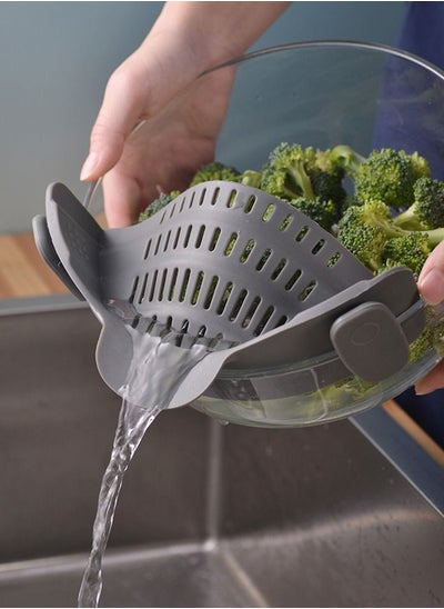 Buy Kitchen Silicone Pasta Strainer Clip-On for Pots and Pans - Heat Resistant Colander for Vegetables and Noodles - Kitchen Gadgets for Cooking - Space-Saving Design - Grey in UAE