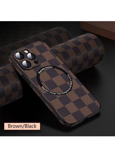 اشتري Compatible with iPhone 14 Pro Max Leather Case Ultra-thin Lattice Luxury Business Style Shockproof Protective Case iPhone 14 Pro Brown/Black في السعودية