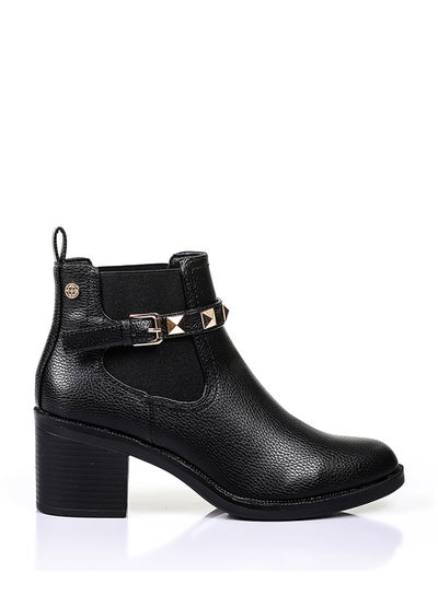 Buy Studded Decorative Ankle Strap Leather Ankle Boots - Black in Egypt