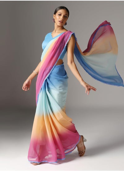 اشتري Stylish Fancy Designer Wedding Georgette Multi Colour Saree With Unstitched Blouse Piece في الامارات