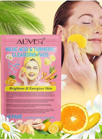 Buy 40Pcs Kojic Acid & Turmeric Cleansing Pads for Dark Spots Turmeric Kojic Acid Cleansing Pads Helps Balance Skin Oil & Water Fade Spot Remove Excess Keratin Clean Oil Refines Pores in UAE