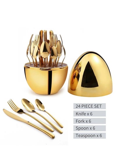 Buy 24-Piece Luxury Stainless Steel Tableware Set Egg Shaped Dinner Set Knife and Fork Tableware Set Luxury Cutlery Set Vintage Quality Knife Fork Dining Set with Gift Box in Saudi Arabia