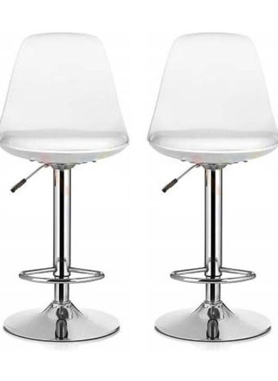 Buy AWF AL WADI FURNITURE Set Of 2 Adjustable Fiber Back Bar Chair with Cushioned Seating Bar Stool Comfortable Swivel Chair With Metal Base And Footrest (WHITE) in UAE