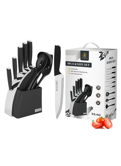 Buy 9 Pieces Black Knife Sets for Kitchen with Block and Kitchen Utensils Sharp Knives Professional Chef Knives Set in UAE