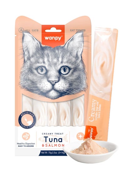 Buy Wanpy Creamy Lickable Cat Treats – Tuna & Salmon (14gx5) – 1Box 12pcs in UAE