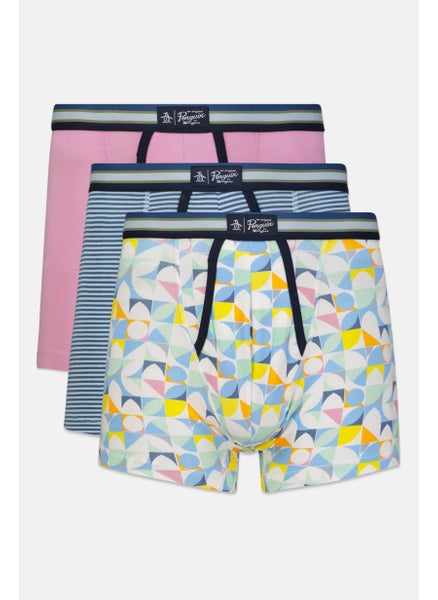 اشتري Men 3 Pc Allover Printed Boxer Briefs, White/Pink/Blue Combo في الامارات