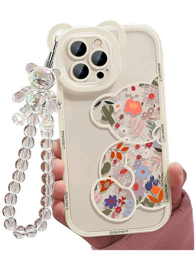 Buy Compatible with iPhone 14 Pro Max Case, Lovely Flowers Bear Camera Protector Clear Case Cover with Lovely Strap Bracelet Chain Girls Women Case for iPhone 14 Pro Max in UAE