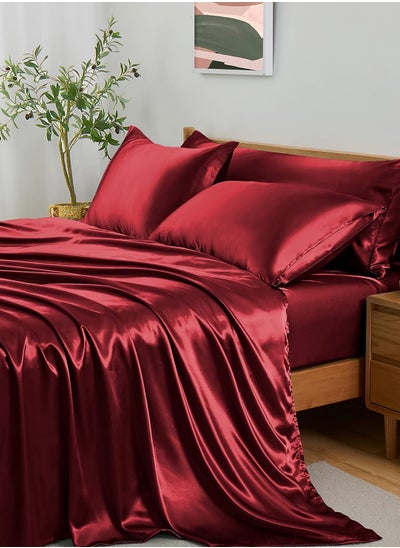 Buy 4 Piece Luxury Silk Feel Satin Bed Sheets Full Bedding Set (1 Flat Sheet,1 Fitted Sheet,2 Pillow Cases) in UAE