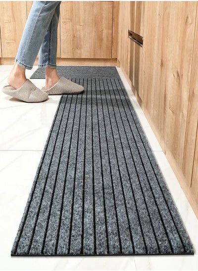 Buy 2 Pieces Upgraded Modern Anti Slip Water Absorbent Kitchen Floor Mats 120 x 50 and 80 x 50 cm in UAE