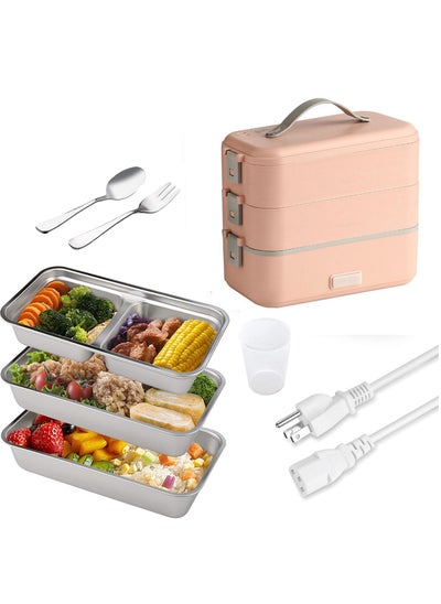 Buy 3-Layer Self Cooking Electric Lunch Box, Portable Food Warmer for On-the-Go,Home Office Cook Food Pink in Saudi Arabia