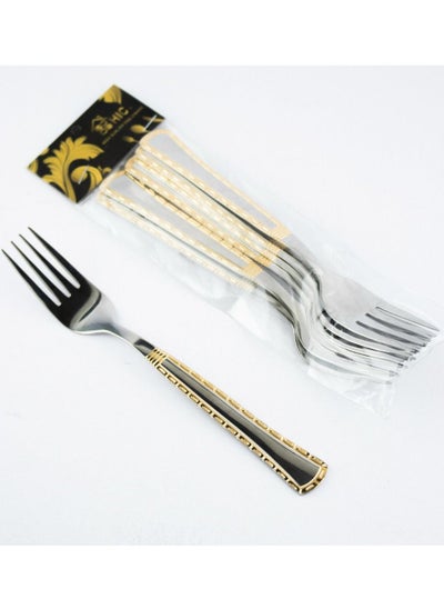 Buy fork set 6 pieces stainless steel with gold in Saudi Arabia