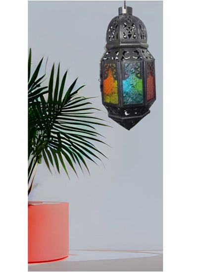 Buy The hanging metal Ramadan lantern with colored glass - black in Egypt