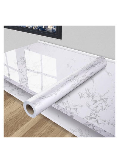 اشتري Marble Sticky Back Plastic Roll, Self Adhesive Wallpaper Waterproof, Granite White Grey Vinyl Self Adhesive Contact Paper, Flim Peel and Stick Kitchen Bathroom Countertop Furniture Stickers(45cm X 5m) في الامارات